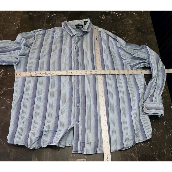 Mens No Boundaries Button Up Blue Striped Long Sleeve Dress Shirt 2XL XXL Top - Picture 15 of 16